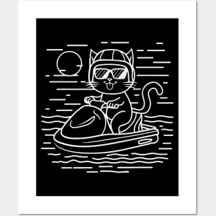Cute Cat Jet Skiing Summer Gift Posters and Art